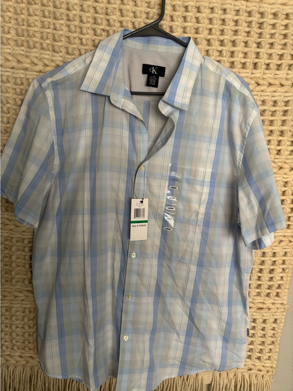 Calvin Klein Blue and White Plaid Short-Sleeve Button-Up